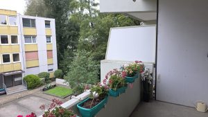 Blick vom Balkon ins Grüne